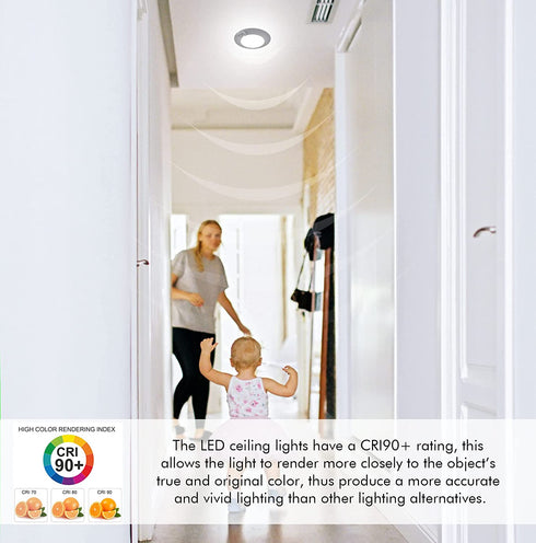 Cloudy Bay Motion Sensor Ceiling Light, 120V CRI90 10W 5000K Bright Day Light,6.5 inch LED Flush Mount Round Lighting Fixture for Garage,Walk-in Closet,Attic,Pantry Wet Location White Finish