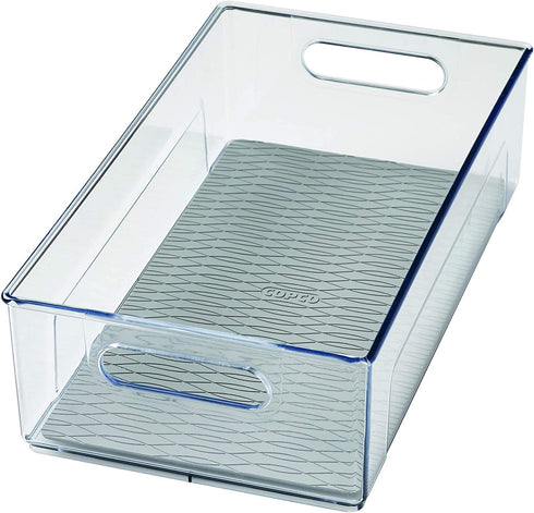 Copco Kitchen Storage Organizer Deep Bin with Built-in Handles, for Pantries, Cabinets, Shelves, Refrigerator, Freezer-BPA Free, Food Safe, 14.8? x 8.2? x 4.2?, Clear