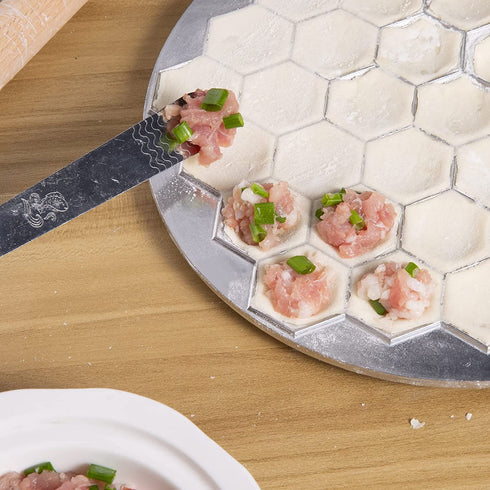 Pelmeni Ravioli Maker Molds With Rolling pin And Pick stick?Stainless Steel?Handmade Dumping 27cm Metal Molds Set (27cm)