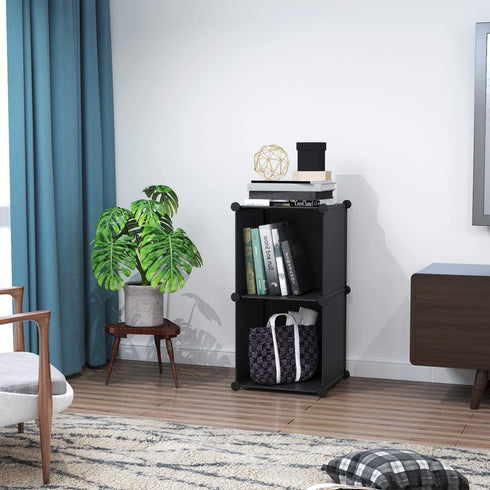C&AHOME Cube Storage, 2-Cube Organizer Units, Plastic Closet Storage Shelves, DIY Book Shelf, Modular Bookcase, Cabinet Ideal for Bedroom, Living Room, Home Office, 12.4" L x 12.4" W x 24.8" H Black