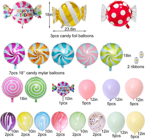 Candyland Party Supplies Set - Candy Party Decorations with Lollipop Banner,Sweet Candy Balloons,Candy Cake Toppers,Latex Balloons for Girls,kids,Candyland Party,Lollipop Party,Birthday
