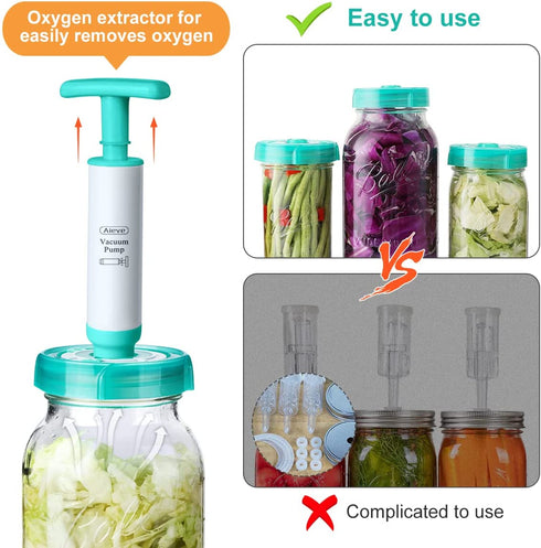 AIEVE Fermentation Lids, 6 Pack Mason Jar Fermenting Lids with Extractor Pump and Sauerkraut Pounder Fermenter Lids Fermentation Kit for Wide Mouth Mason Jars to Make Sauerkraut, Kimchi, Pickles