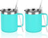 2 Pack Stainless Steel Coffee Mugs with Handle, 12Oz Insulated Coffee Mug, Double Wall Vacuum Insulated Camping Mug with Lid, Thermal Coffee Mug for Coffee, Tea, Hot and Cold Drinks (Aqua Blue)