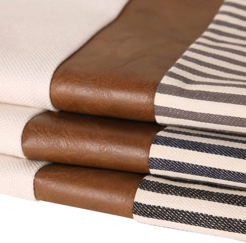 cygnus 20x20 Pillow Covers Set of 2 Farmhouse Decor Stripe Patchwork Linen Throw Pillow Covers Modern Faux Leather Cushion Covers for Couch Sofa,Gray