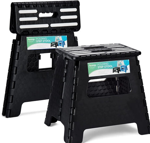 ACSTEP 13œ Folding Step Stool for Adults 1 Pack ,Holds Up to 330 lbs, Thicken Plastic Folding Step Stool is Sturdy Enough to Support Adults and Safe Enough for Kids .Black