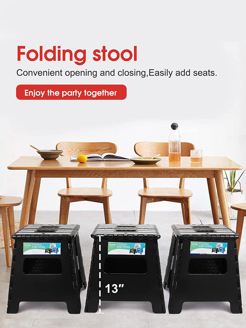 ACSTEP 13œ Folding Step Stool for Adults 1 Pack ,Holds Up to 330 lbs, Thicken Plastic Folding Step Stool is Sturdy Enough to Support Adults and Safe Enough for Kids .Black