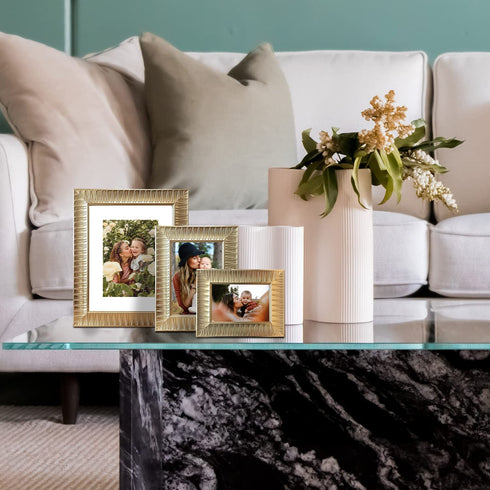 ArtbyHannah 5x7 Inch 2 Pack Modern Champagne Gold Picture Frame Sets for TableTop Display or Wall Mounting,Photo Frames for Wedding or Home Decoration