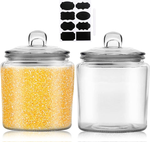 Glass Storage Jar with Lids,35-OZ Clear Food Storage Containers- Airtight Food Jars for Flour, Snacks,Cookies, Candy(Set of 2)