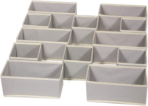 DIOMMELL Foldable Cloth Storage Box Closet Dresser Drawer Organizer Fabric Baskets Bins Containers Divider for Clothes Underwear Bras Socks Lingerie Clothing, Set of 12 Grey 066