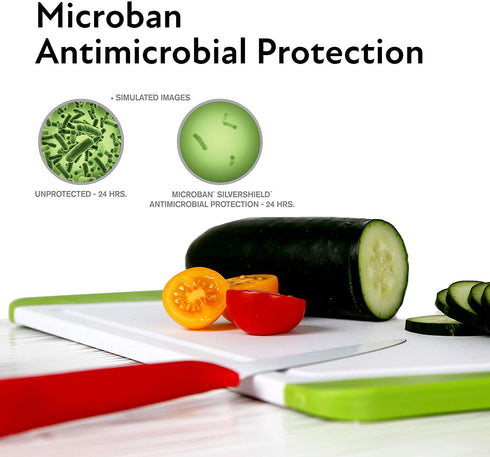 Neoflam 53104 2 Piece Poly Cutting Board Set with Microban Antimicrobial Protection, White/Green, 17 x 12/14.5 x 10 by Neoflam