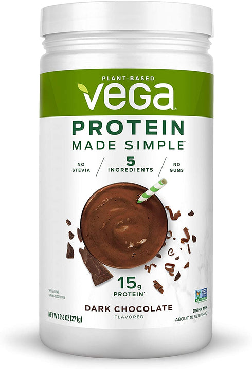 Vega Protein Made Simple Dark Chocolate (10 Servings) Stevia Free Vegan Protein Powder, Plant Based, Healthy, Gluten Free, Pea Protein for Women and Men, 9.6 Oz (Packaging May Vary)