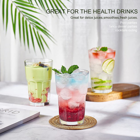 CREATIVELAND Juice & Beer Glass Set of 4 Best for Cocktails and Mojito Drinking Tumbler Crystal-Clear 10.48oz|310ml, Highball Iced Beverage Glasses for Breakfast Milk, Water, Iced Tea and Coffee