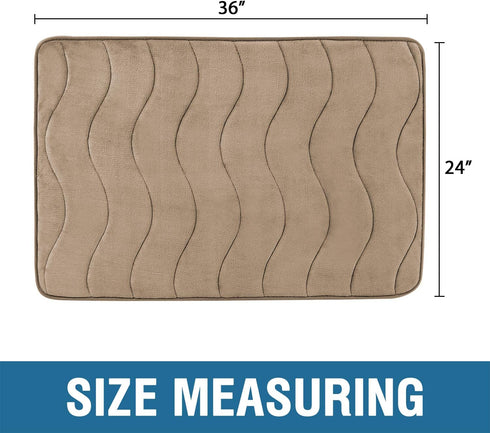 Memory Foam Bath Mat for Bathroom Non Slip Bath Rug Velvet Thick Soft and Comfortable Water Absorbent Machine Washable Easier to Dry Floor Rug Mats Waved Pattern, 24x36 Inches, Taupe