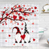 Valentine's Day Shower Curtain, Rustic Farmhouse Romantic Gnome Couple Red Heart Tree Farmhouse Valentine Shower Curtain for Bathroom, Fabric Shower Curtain Hooks Include, 70 in