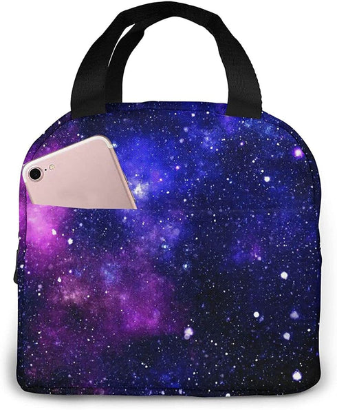 Purple Galaxy Insulated Lunch Bag for Women Lunch Box Cooler Tote Bag with Pocket Reusable Lunch Bag for Work School Hiking Picnic