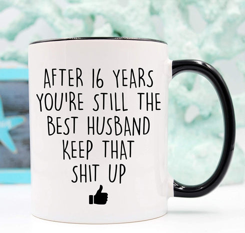 YouNique Designs 16 Year Anniversary Coffee Mug for Him, 11 Ounces, 16th Wedding Anniversary Cup For Husband, Sixteen Years, Sixteenth Year, 16th Year