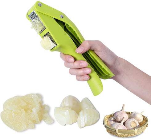 Garlic Press, MaxRona 2 in 1 Garlic Slicer and Garlic Mincer set, PP+430 Stainless Steel Garlic Crusher, Easy to Squeeze & Easy to Clean & Rust Proof & Dishwasher Safe