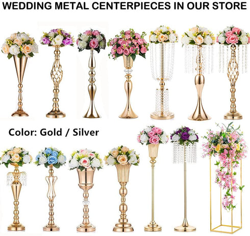 2 Pcs Tabletop Silver Metal Wedding Flower Trumpet Vase Table Decorative Centerpiece Artificial Flower Arrangements for Anniversary Ceremony Party Birthday Event Aisle Home Decoration (Silver)