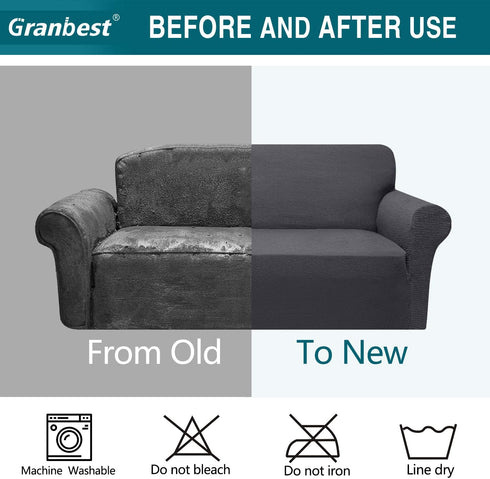 Granbest Modern Couch Cover Stylish Pattern Sofa Covers for 3 Cushion Couch Durable Furniture Protector 1-Piece Sofa Slipcover with Non-Slip Foam Elastic Bottom(Large, Gray)