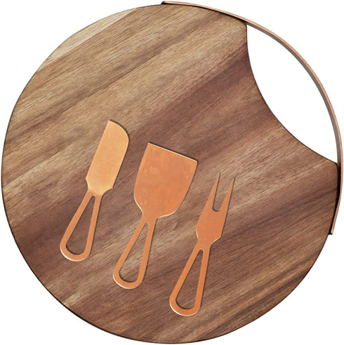 Choosy Chef - 14" Large Magnetic Cheese Board Set - Charcuterie Kitchen and Wine Gifts - Includes Platter and Copper Knife, Fork, and Serving Spatula