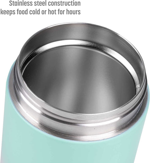 Goodful Vacuum Sealed Insulated Food Jar with Handle Lid, Stainless Steel Thermos, Lunch Container, 16 Oz, Ombre Pink to Blue