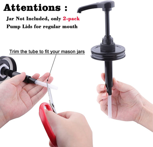 Mason Jar Syrup & Sauce Honey Dispenser Pump Lids for Regular Mouth (2 Pack ), Airtight & Leak-Proof Kitchen Food Grade Coffee Syrup Dispenser Pump (Jar Not Included)