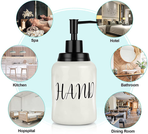 Farmhouse Soap Dispenser Set - Modern Style Ceramic Hand & Dish Liquid Soap Dispenser + Soap Holder + Sponge Holder Perfect for Kitchen and Bathroom Counter Décor
