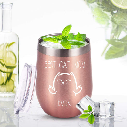Funny Cat Themed Wine Tumbler Gift for Cat Mom, Pet Lover, Cat Owner, Fur Mom, Pet Grandma, Insulated Stainless Steel Wine Tumbler with Lid