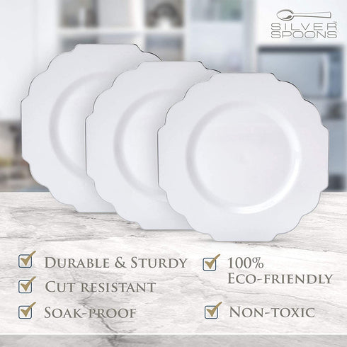WEDDING DESSERT PLATES DISPOSABLE | Baroque Collection White | 10 PC - 6.5?