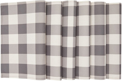 Set of 6 Grey White Buffalo Plaid Placemats, Farmhouse Dining Table Decorations (13 x 17 in)