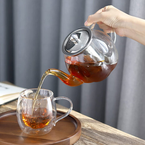 VEVOK CHEF Glass Teapot with Removable Infuser Clear Glass Tea Kettle, Blooming and Loose Leaf Tea Maker Set Stovetop Safe Borosilicate Glass Teapot Tea Brewer