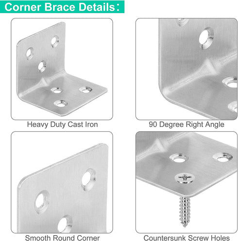 64Pcs Stainless Steel Corner Brace, 1.5x1.2 Small Corner Brackets, Heavy Duty 90 Degree Internal Angle Brackets, L Shape Brackets Joint Fastener for Wood Furniture Board Window Cabinet Table