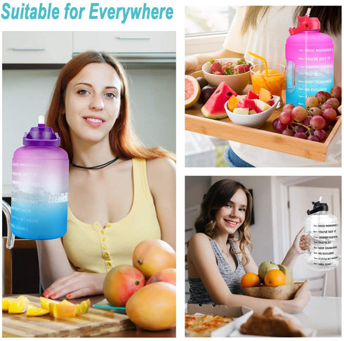 BuildLife 1 Gallon Water Bottle -Leakproof Straw Lid BPA Free Water Jug with Motivational Time Marker & Phone Holder Handle to Remind You Drink Enough Water Throughout The Day for Goals