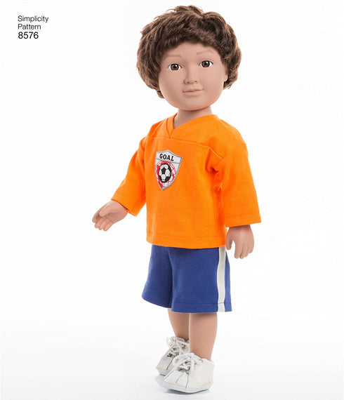 Simplicity US8576OS 18" Sport and Pajamas Unisex Doll Clothes Sewing Patterns, One Size (One Size)