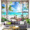 Beach Decor Tapestry, Ocean Sea Tropical Island Palm Tree Scenic View From Balcony Summer Tropical Scenery Wall Hanging Nature Tapestry For Bedroom Living Room Dorm.78x58Inch