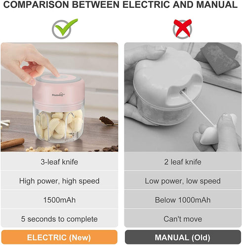 Electric Mini Garlic Chopper 2PCS Cups, Wireless Powerful Garlic Press Chopper, Portable 250ml+100ml Cups Garlic Blender For Vegetable, Fruit, Onions, Meat, Salad, Baby Food, IP68 Waterproof (Pink)