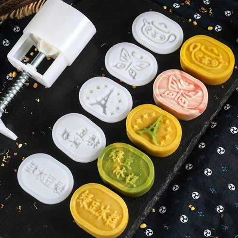 Xdodnev 6pcs Oval Press Cookie Stamp Moon Cake Decor Mould Barrel Mooncake Mold 100g DIY