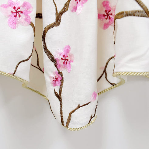 Home Soft Things Cherry Blossom Embroidery Valance Pink, 60" x 19", Scalloped Flower Floral Thermal Insulated Window Curtain Valance Thick Drapes for Bedroom Decor with Rod Pocket, Set of 1 Panel