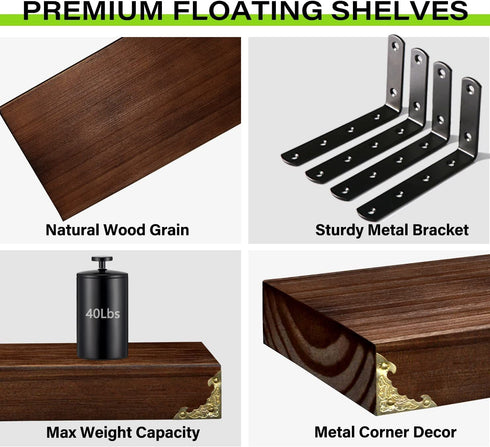 Wall Mounted Floating Shelves Rustic Solid Wood Shelves for Wall16 Inch Set of 2 Farmhouse Wide Wooden Hanging Wall Shelves for Bedroom Living Room Bathroom Farmhouse Kitchen Brown 16 x 5.5''