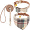 Bow Tie Dog Collar and Leash Set for Small Dogs - Puppy Leash Collars Classic Beige Plaid - Adjustable Size with Golden Bell - Perfect for Small Breeds Boys