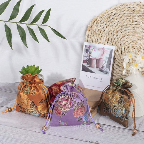 PH PandaHall 9 Color Satin Gift Bags, 5.5"x4.3" Advent Calendar Bags Peony Wedding Favors Bag Drawstring Pouches Coin Purse Gift Bag for Christmas Wedding Favors Baby Shower Candy Jewelry Bags