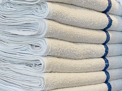 AuthenticSeller Blue Stripe Bar Towels, 15 Pack, 32 Oz/Dz, 16x19 Inch, Restaurant Kitchen Towels, Reusable Cleaning Towels, Cotton Bar Mop Terry Towels Commercial Grade(Set of 15, Blue Stripe Towels)