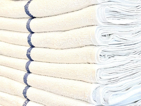 AuthenticSeller Blue Stripe Bar Towels, 15 Pack, 32 Oz/Dz, 16x19 Inch, Restaurant Kitchen Towels, Reusable Cleaning Towels, Cotton Bar Mop Terry Towels Commercial Grade(Set of 15, Blue Stripe Towels)