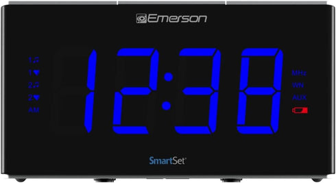 Emerson Smartset Sound Therapy Alarm Clock Radio with White Noise/Nature Sounds 1.8" LED Display Black/Blue, ER100105