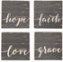 Love Faith Grace Hope Distressed Wood Look 4 x 4 Absorbent Ceramic Coasters Set of 4