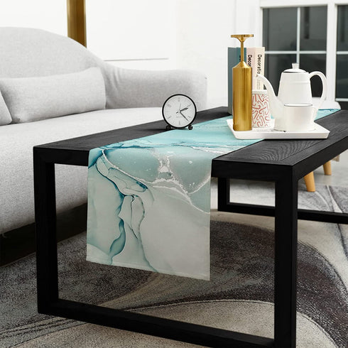 Marble Turquoise Teal Aqua Table Runner 70 Inches Long,Cotton Linen Modern Kitchen Dinner Dining Table Runners Decor Dresser,Burlap Tablerunner for Coffee/Dining/Party/Wedding Table Table Decor