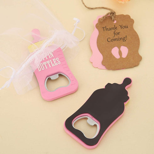 12pcs Refrigerator Magnet Bottle Opener Baby Shower Favor for Guest, Silicone Metal Bottle Opener Birthday Wedding Favors Baby Shower Giveaways Gift to Guest (Pink Opener, 12)