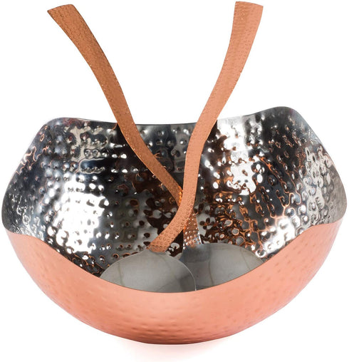 Colleta Home Salad Bowl with Servers - 3 Pc Set - Hammered Copper Salad Bowl - 9.5 Inch Hammered Serving Bowl