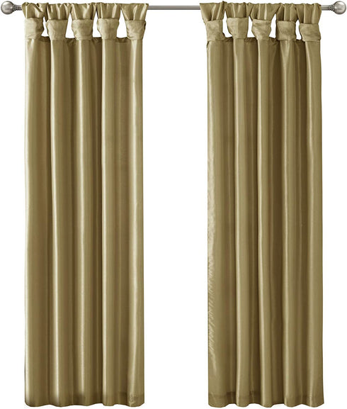 Madison Park Emilia Faux Silk Single Curtain with Privacy Lining, DIY Twist Tab Top, Window Drape for Living Room, Bedroom and Dorm, 50x95, Bronze