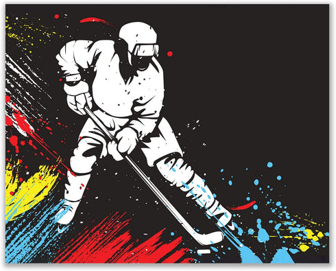 Hockey Vector Wall Art Decor Prints - Set of 4 (8x10) Inch Unframed Poster Photos - Kids Bedroom - Gift